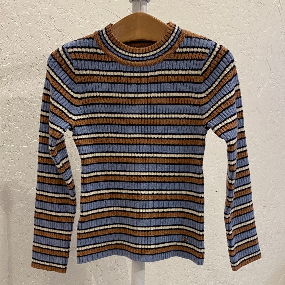 Abel & Lula blue & Tan Striped knit Sweater